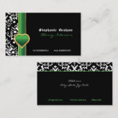 白黒ダマスクグリーンハート名刺 名刺 (正面/裏面)