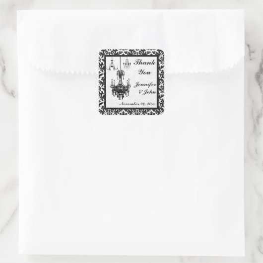 白黒ダマスクシャンデリア結婚式の引き出物 スクエアシール (バッグ)