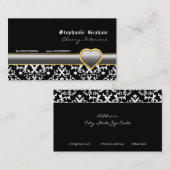 白黒ダマスクシルバーグレーハート名刺 名刺 (正面/裏面)