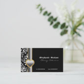 白黒ダマスクシルバーグレーハート名刺 名刺 (スタンド正面)