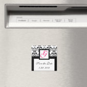 白黒ダマスクスクエアモノグラム日付保存 マグネット (インサイチュ (食洗機))