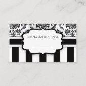 白黒ダマスクストライプのの結婚プレイスカード プレイスカード (裏面)