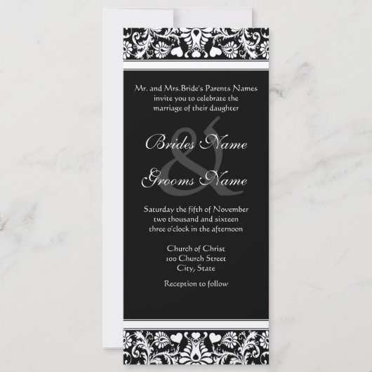 白黒ダマスクスワーズ結婚式招待状 招待状 (正面)