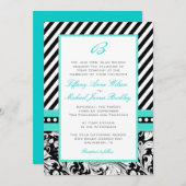 白黒ダマスクターコイズ結婚式招待状 招待状 (正面/裏面)