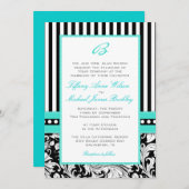 白黒ダマスクターコイズ結婚式招待状 招待状 (正面/裏面)