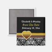 白黒ダマスクハート結婚式の日付を保存 マグネット (正面/裏面)