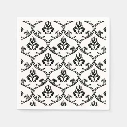 白黒ダマスクパターンフローラナプキン スタンダードカクテルナプキン (正面)