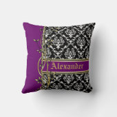 白黒ダマスクパターン金ゴールドフローラ縁ど クッション (裏面)