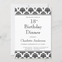 白黒ダマスクパターン18th誕生日ディナー
