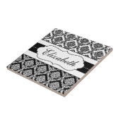 白黒ダマスクパーソナライズされたタイル タイル (側面)