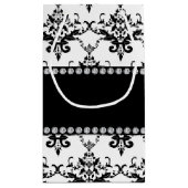 白黒ダマスクパーソナライズされた名を付ける スモールペーパーバッグ (裏面)