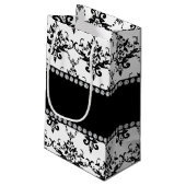 白黒ダマスクパーソナライズされた名を付ける スモールペーパーバッグ (裏面アングル)