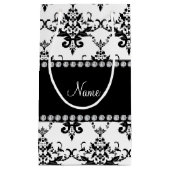白黒ダマスクパーソナライズされた名を付ける スモールペーパーバッグ (正面)