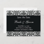 白黒ダマスクパーソナライズされた日付の保存 案内ポストカード (正面/裏面)