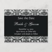 白黒ダマスクパーソナライズされた日付の保存 案内ポストカード (正面)