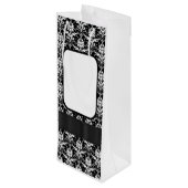 白黒ダマスクパーソナライズされた結婚ズ ワインギフトバッグ (裏面アングル)