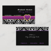 白黒ダマスクパープルハート名刺 名刺 (正面/裏面)