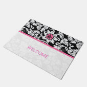 白黒ダマスクピンクストライプ ドアマット (アングル)