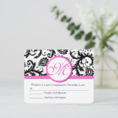 白黒ダマスクピンクトリムRSVP 出欠カード (スタンド正面)