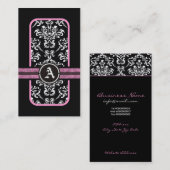 白黒ダマスクピンクバンドモノグラム 名刺 (正面/裏面)
