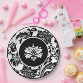 白黒ダマスクフォーマルの結婚紙プレート ペーパープレート (パーティー)