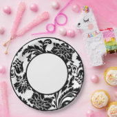 白黒ダマスクフォーマルの結婚紙プレート ペーパープレート (パーティー)