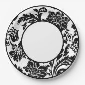 白黒ダマスクフォーマルの結婚紙プレート ペーパープレート (正面)