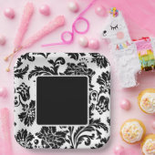 白黒ダマスクフォーマルの結婚紙プレート ペーパープレート (パーティー)