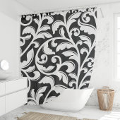 白黒ダマスクフローラつる植物 シャワーカーテン