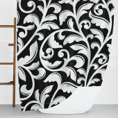 白黒ダマスクフローラつる植物 シャワーカーテン