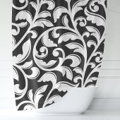 白黒ダマスクフローラつる植物 シャワーカーテン