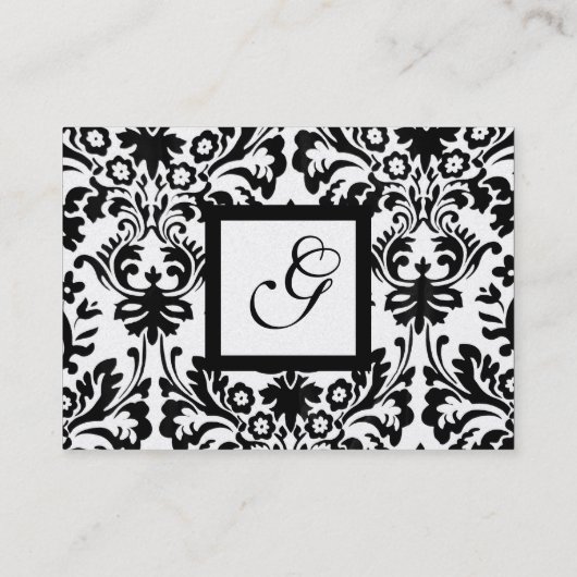 白黒ダマスクフローラスクエアモノグラムメタリック 名刺 (裏面)