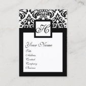 白黒ダマスクフローラスクエアモノグラム 名刺 (正面)