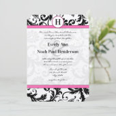 白黒ダマスクフローラピンク矢印トリム 招待状 (スタンド正面)