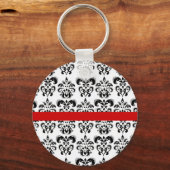 白黒ダマスクフローラ赤ストライプ キーホルダー (正面)