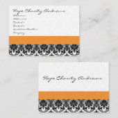 白黒ダマスクフローラ（紫リボン付き） 名刺 (正面/裏面)