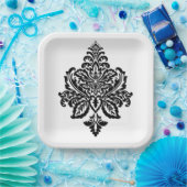 白黒ダマスクプリント紙プレート ペーパープレート (パーティー)