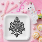 白黒ダマスクプリント紙プレート ペーパープレート (パーティー)