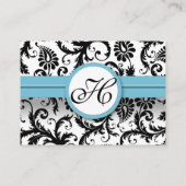 白黒ダマスクプールブルートリム結婚ズのウェブサイト エンクロージャーカード (裏面)