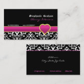 白黒ダマスクホットピンクハート名刺 名刺 (正面/裏面)