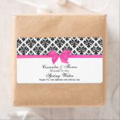 白黒ダマスクホットピンクHウォーターボトルラベル ラベル (インサイチュ)