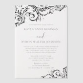 白黒ダマスクモダン結婚式 ベラム紙招待状 (正面)