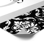 白黒ダマスクモノグラムウェディングレセプション ポスター (角)