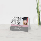 白黒ダマスクモノグラム卒業フォトカード サンキューカード (正面)