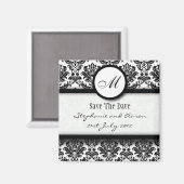 白黒ダマスクモノグラム日付を保存 マグネット (正面/裏面)