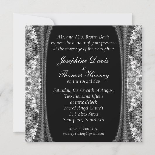 白黒ダマスクモノグラム結婚式招待状 招待状 (裏面)
