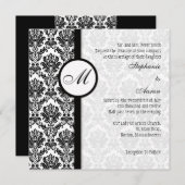 白黒ダマスクモノグラム結婚式招待状 招待状 (正面/裏面)