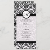 白黒ダマスクモノグラム結婚式招待状 招待状 (正面/裏面)