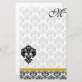 白黒ダマスクモノグラム金ゴールドリボン 便箋 (正面/裏面)