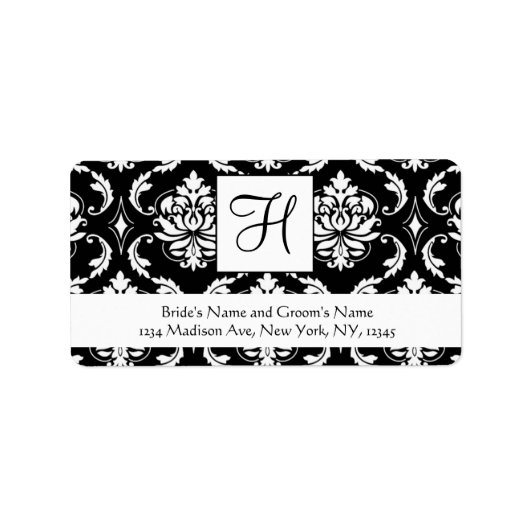 白黒ダマスクモノグラ結婚ム住所 シール (正面)